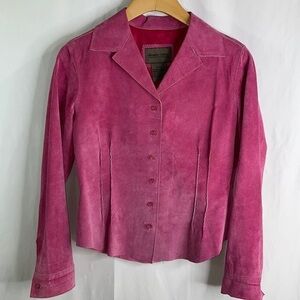 Brandon Thomas hot pink suede shirt, jacket shacket. Great for layering.